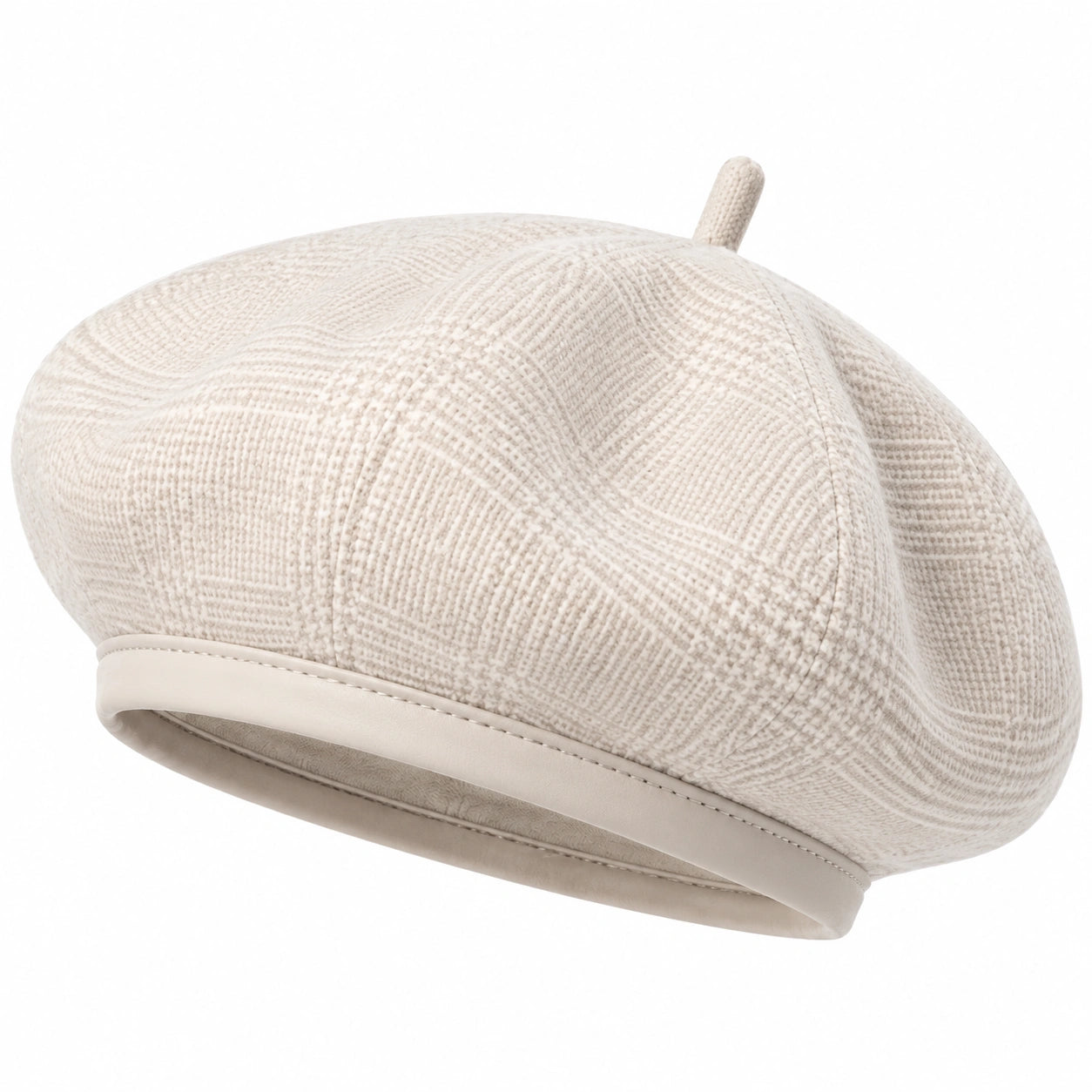 Baskenmütze Einheitsgröße Beige aus Strukturstoff mit Kunstlederband für Alltag