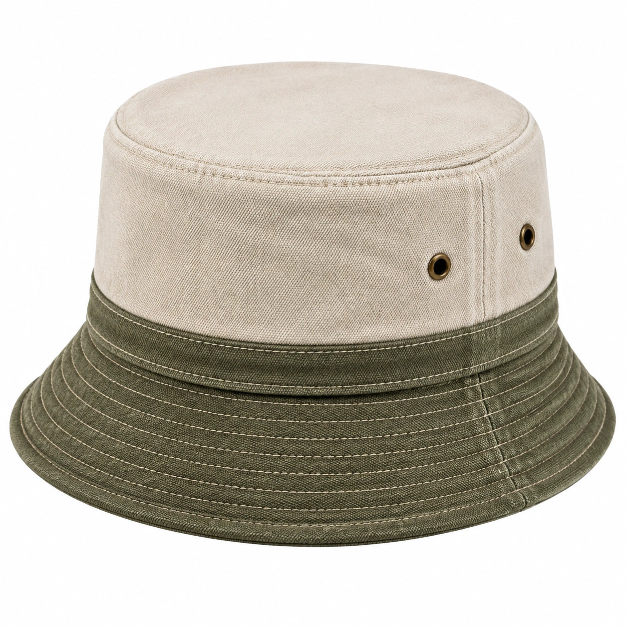 Anglerhut Einheitsgröße aus Webstoff Beige Olivgrün mit Belüftungsösen