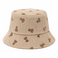 Bucket-Hut Einheitsgröße Beige aus geripptem Textil mit Bärenmuster für den Alltag