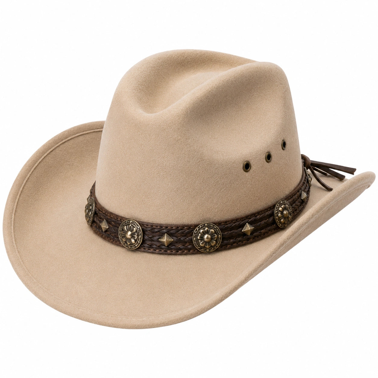 Cowboyhut Einheitsgröße Beige mit Dekorband im Westernstil