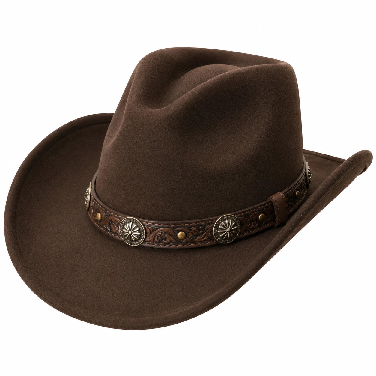 Cowboyhut Einheitsgröße Braun aus filzähnlichem Textil mit dekorativem Kunstlederband