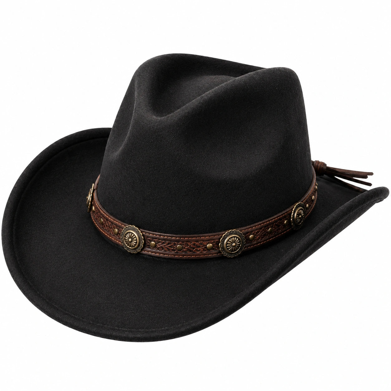 Cowboyhut Einheitsgröße Schwarz in Filzoptik mit verstellbarem Kunstlederband
