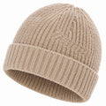 Strickmütze Einheitsgröße Beige mit Umschlag für Damen und Herren