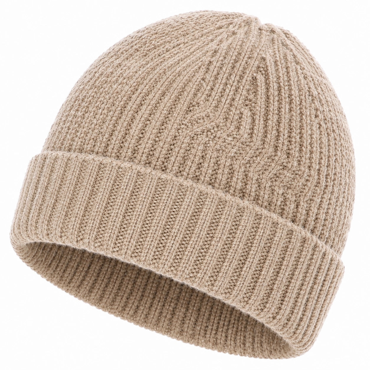 Strickmütze Einheitsgröße Beige mit Umschlag für Damen und Herren