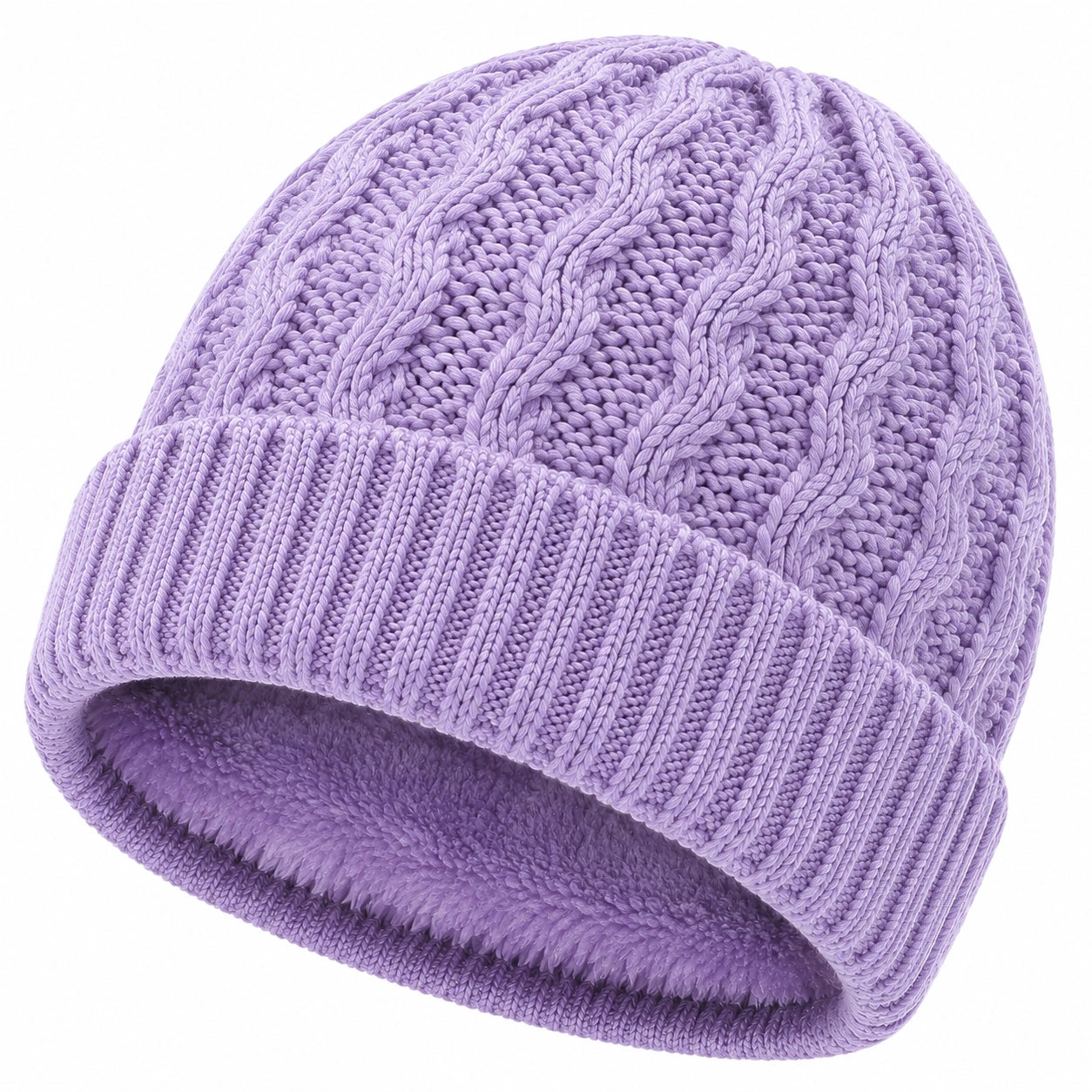Strickmütze Einheitsgröße in Flieder mit Zopfmuster für den Alltag