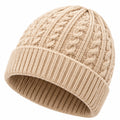 Strickmütze Einheitsgröße Beige mit Zopfmuster und Umschlag